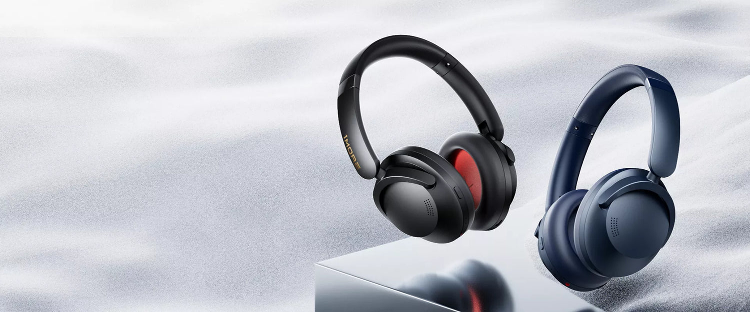 a black headphones on a silver surface