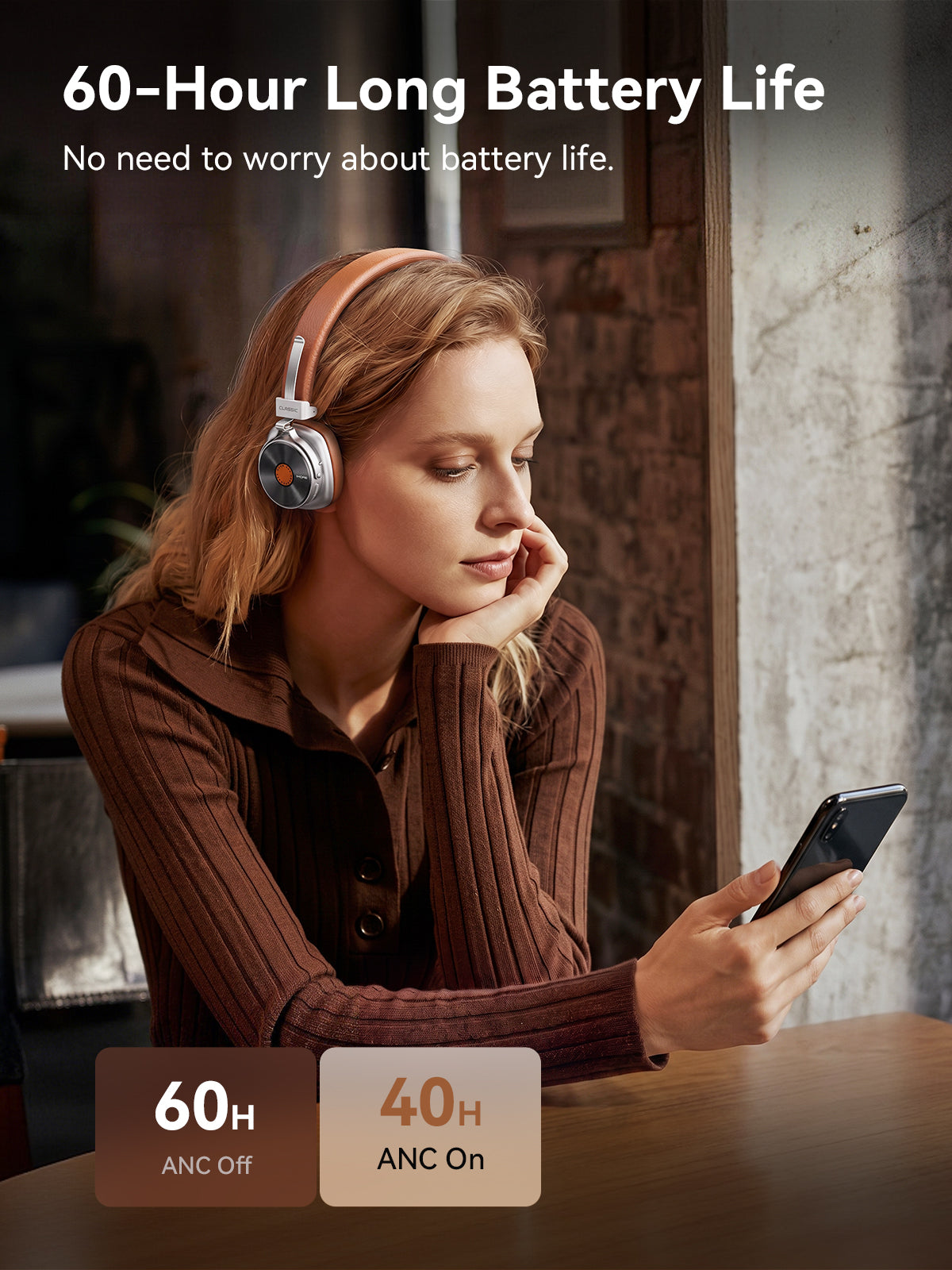 1MORE Classic HQ36 Wireless on-Ear Headphones, Hi-res Audio, Spatial Audio  Brown