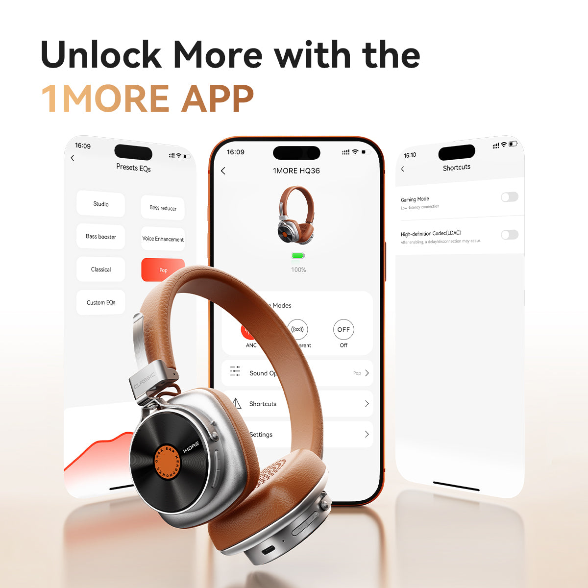 1MORE HQ36 Classic Vinyl Retro On-ear Headphones, Hi-res Audio